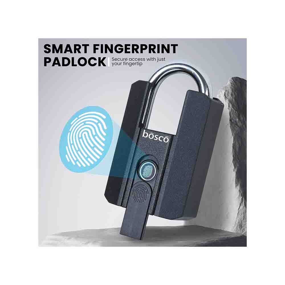 Biometric Fingerprint Padlock – USB Rechargeable Smart Security Lock with Stainless Steel Shackle – Keyless Portable Lock for Gym, Locker, Fence, Cabinets & Outdoor Home Security (Black)