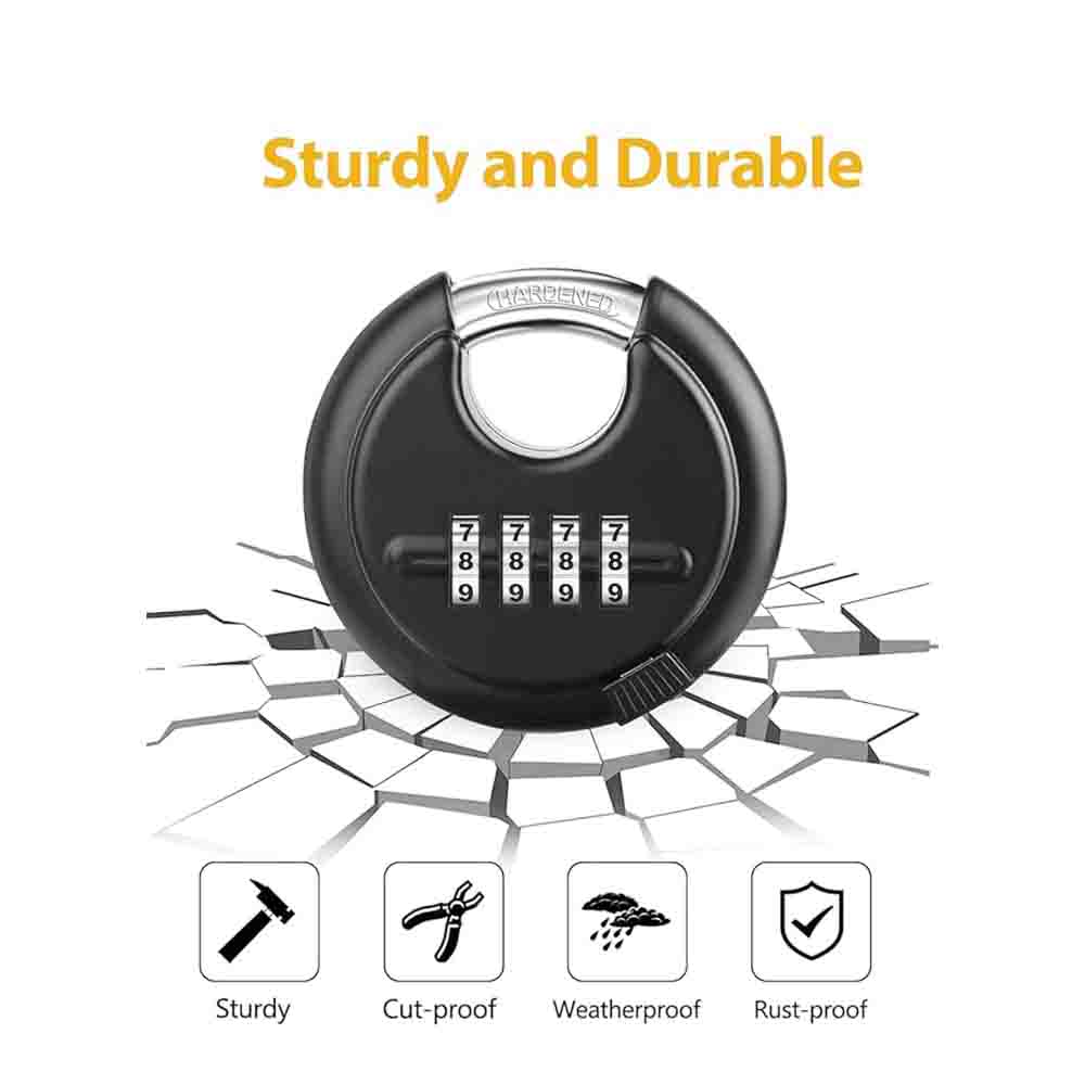 70mm Combination Disc Padlock – Heavy Duty Keyless Number Lock with 4-Digit Code Stainless Steel Shackle