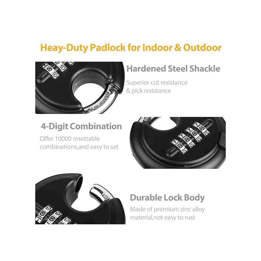 70mm Combination Disc Padlock – Heavy Duty Keyless Number Lock with 4-Digit Code Stainless Steel Shackle