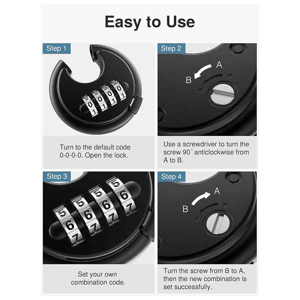 70mm Combination Disc Padlock – Heavy Duty Keyless Number Lock with 4-Digit Code Stainless Steel Shackle