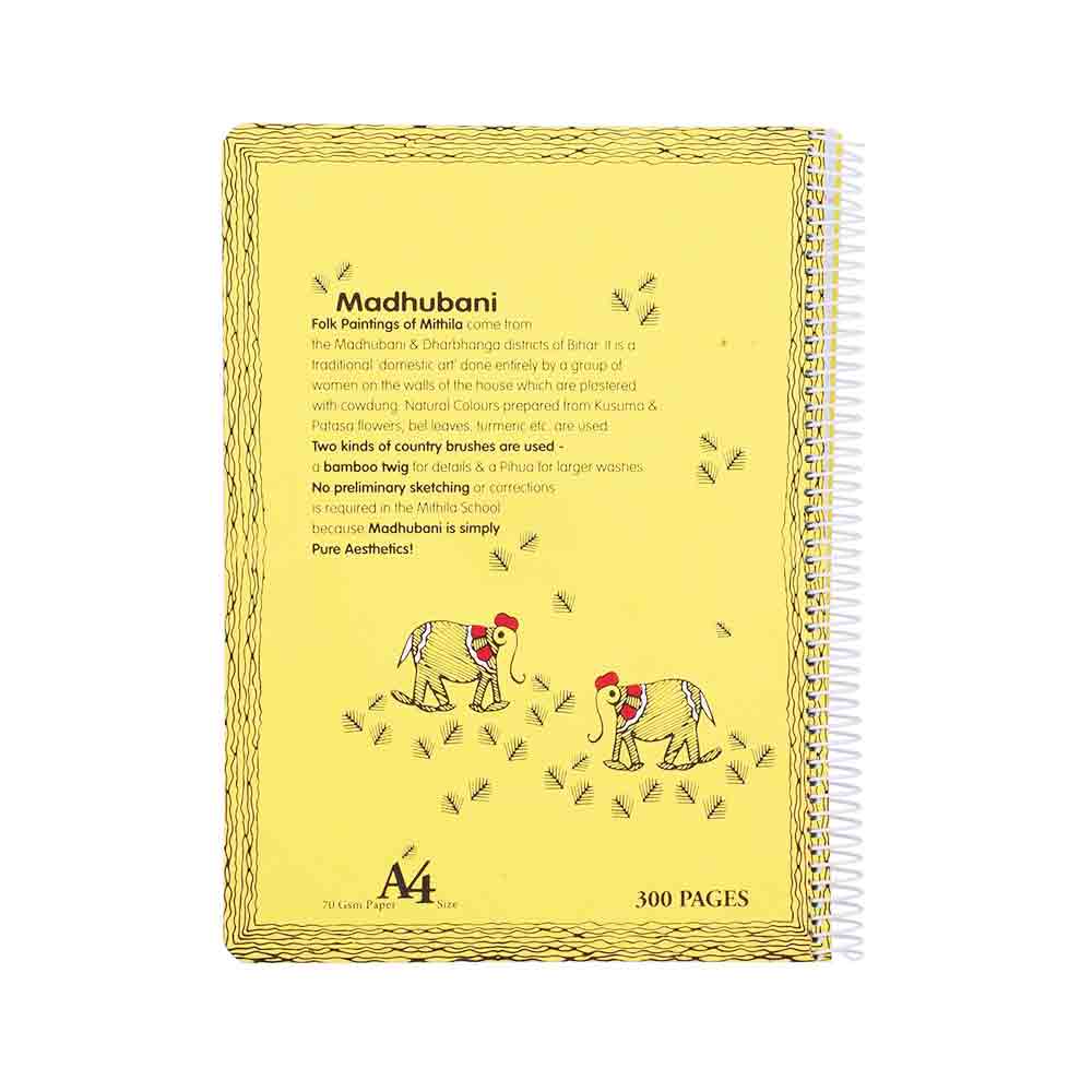 Madhubani Spiral Notebook A4 Size | 300 Pages, 70 GSM Smooth Paper | Handmade-Inspired Artistic Design | Spiral Bound Diary & Journal for Office, School, Writing & Personal Use