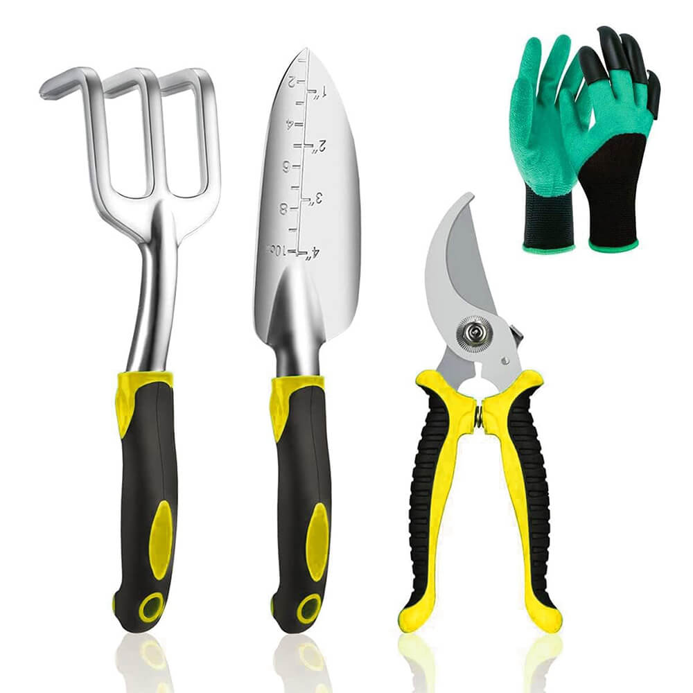 Greenkeeper Gardening Tool Kit – 5 Pcs Garden Tools Set with Hand Trowel, Hand Fork, Pruner Shears & Protective Gloves – Durable Gardening Tools for Home Garden