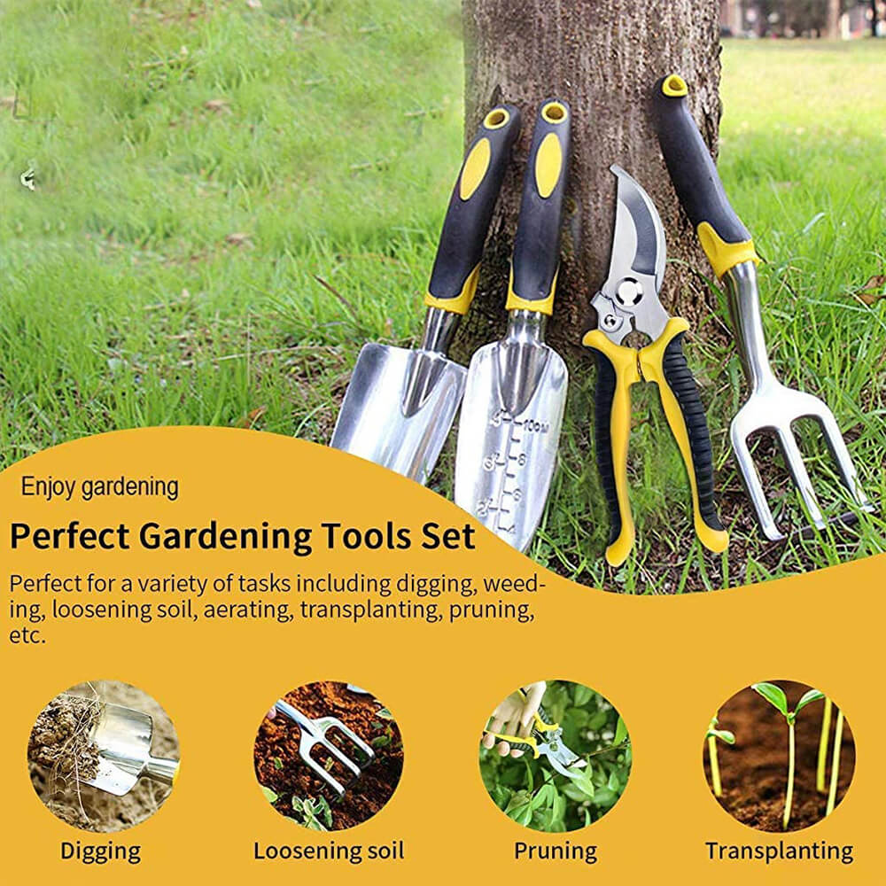 Greenkeeper Gardening Tool Kit – 5 Pcs Garden Tools Set with Hand Trowel, Hand Fork, Pruner Shears & Protective Gloves – Durable Gardening Tools for Home Garden