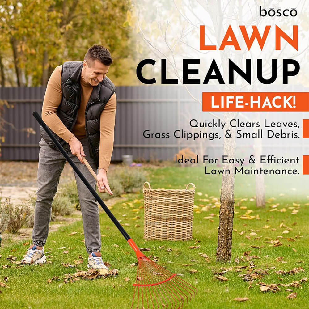 Heavy-Duty Garden Rake with Steel Teeth – 60 Inch Fixed Handle Non-Telescopic Leaf Rake for Lawn, Yard & Garden Cleanup – Durable Metal Construction, Rust-Resistant. Visit the BOSCO Store