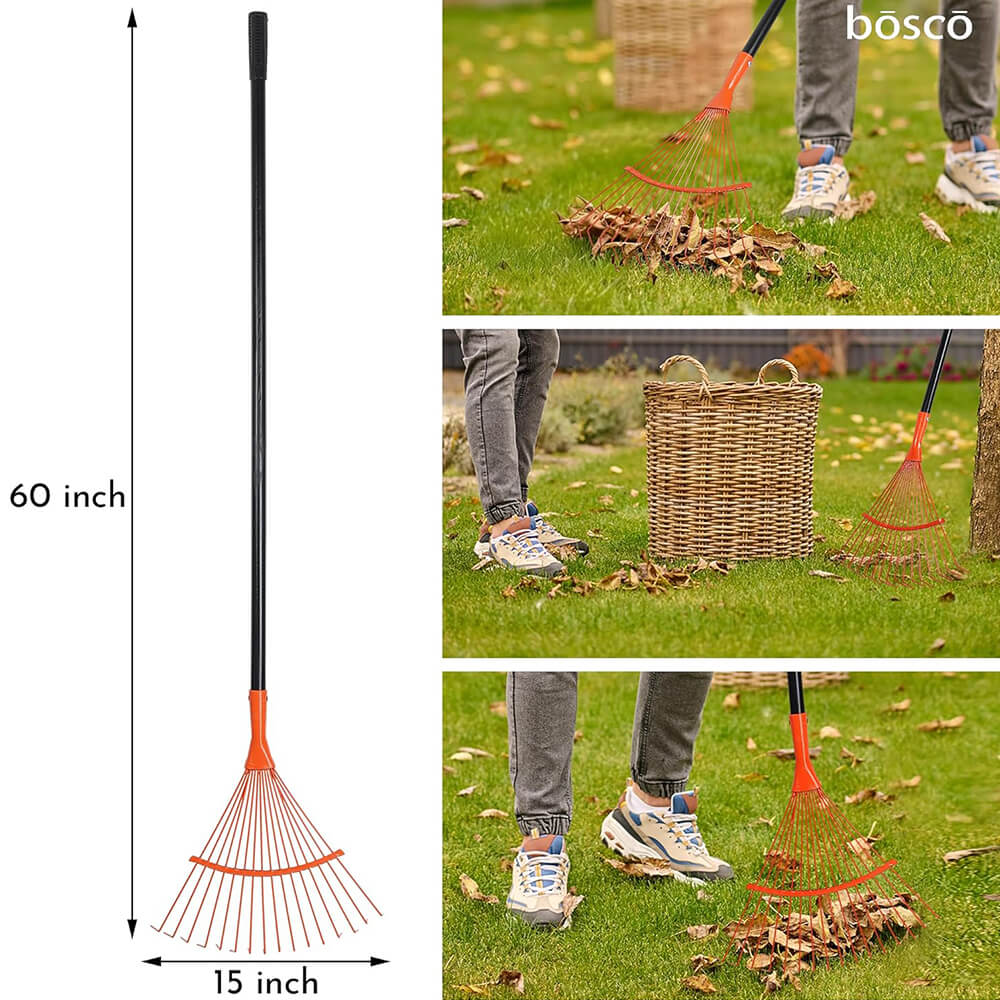 Heavy-Duty Garden Rake with Steel Teeth – 60 Inch Fixed Handle Non-Telescopic Leaf Rake for Lawn, Yard & Garden Cleanup – Durable Metal Construction, Rust-Resistant. Visit the BOSCO Store