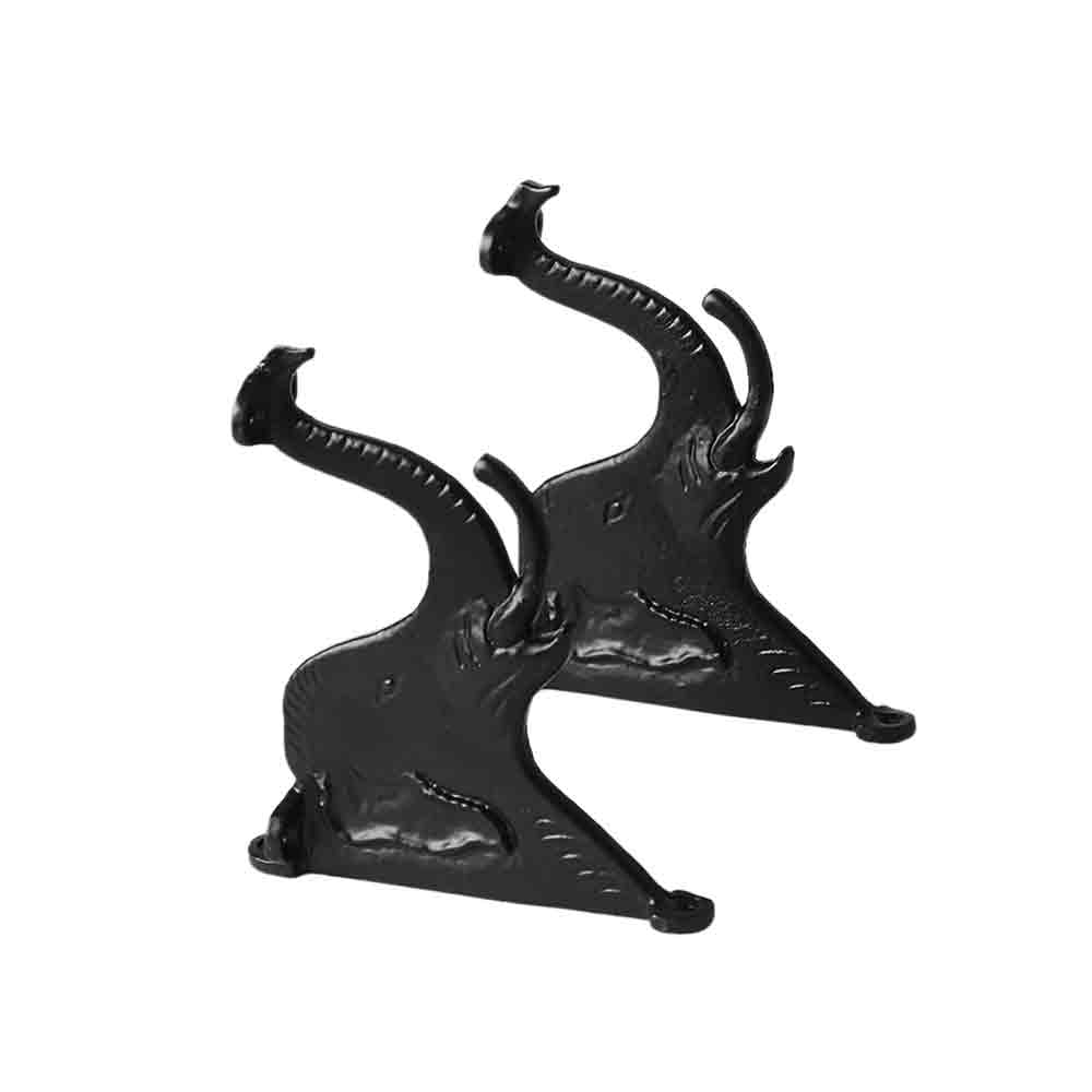 Designer Elephant Metal Wall Bracket Set of 2 – 4.5 x 5.5 Inch Iron Multipurpose L Brackets with Fittings – Black Wall Hooks for Hanging Pots, Shelves, Keys, Coats, Decor – Indoor