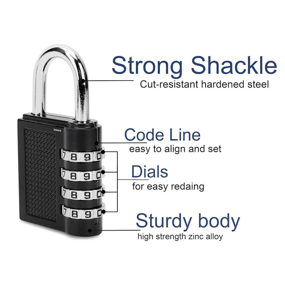 4-Digit Combination Number Lock – Anti-Theft Metal Padlock for Travel Bags, Luggage, Tool Boxes, Gym Lockers, School Lockers, Doors & Cabinets – Resettable PIN Lock, Multicolour, Set of 1