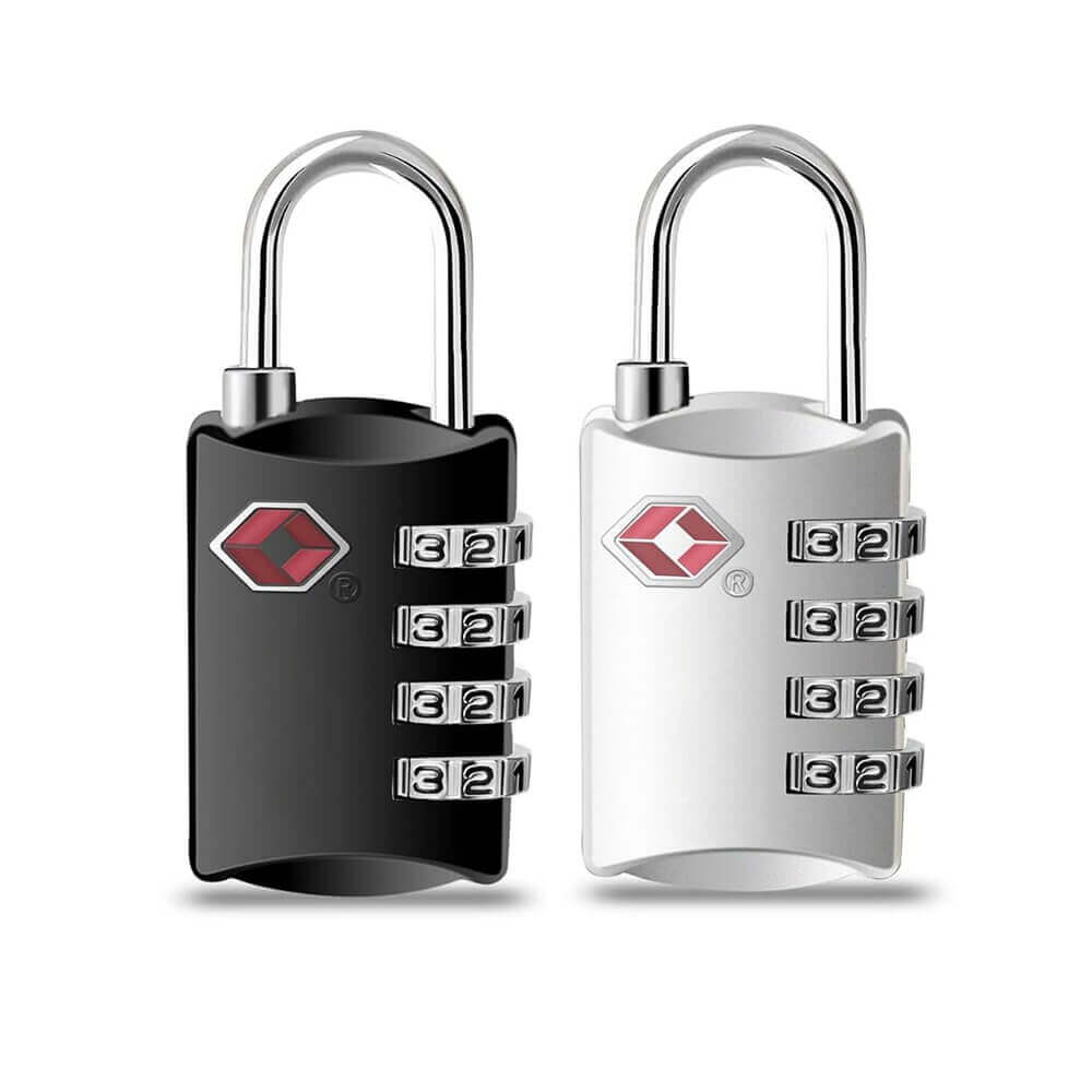 Set of 2 TSA Approved 4-Digit Metal Combination Locks for Travel | Heavy-Duty Silver Luggage Locks for Suitcases, Backpacks, Gym Bags & Lockers | Easy Reset Password Padlocks