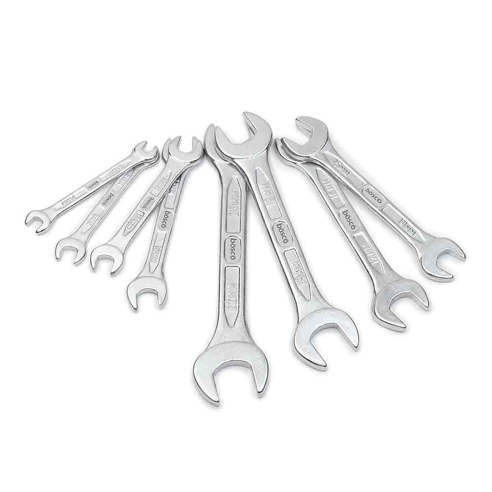 8-Piece Double Open-End Jaw Spanner Wrench Set |Carbon Steel with Chrome Plating & Satin Finish | Anti-Corrosion, Rust-Resistant, Ergonomic Spanners for Automotive, Plumbing, Home & DIY Repairs