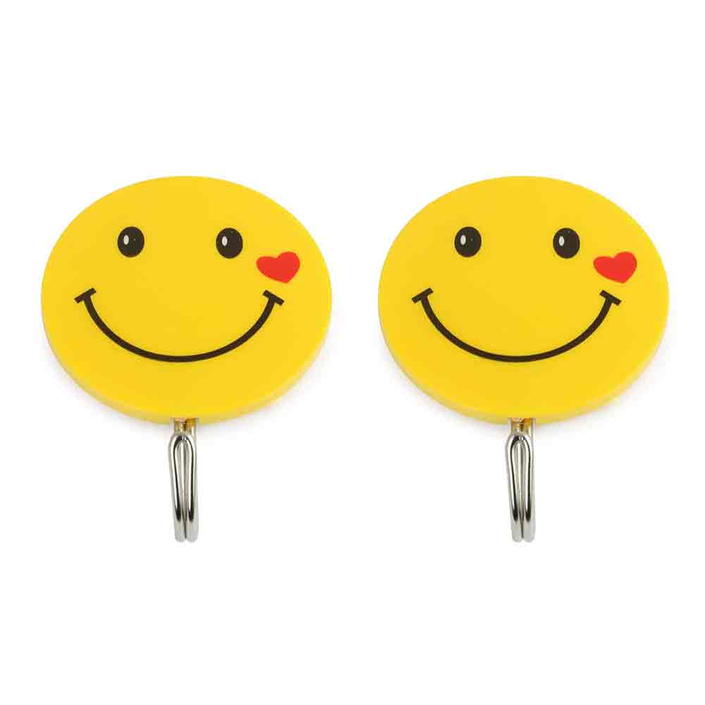 Self Adhesive Smiley Face Wall Hooks – Set of 2 | Heavy-Duty Plastic Hooks for Wall, Glass, Metal & Tile | Waterproof, No-Drill Strong Adhesive Hangers for Towel, Keys, Bags, Clothes