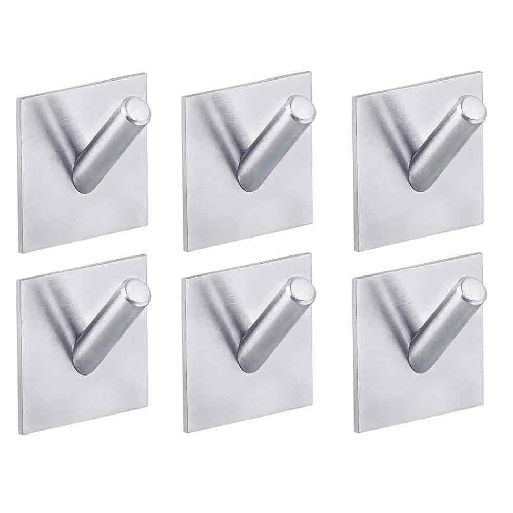 Pack of 4 Steel Self Adhesive Hooks for Wall | Heavy-Duty No-Drill Wall Hooks for Bathroom, Kitchen, Door & Bedroom | Rustproof, Waterproof – Holds Up to 3 kg – Silver Finish