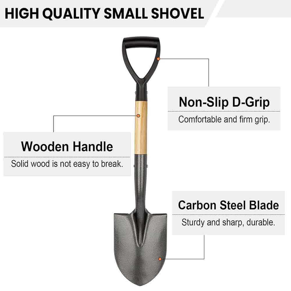 Small Multi-Purpose Shovel for Outdoor, Gardening, Engineering, Camping&Construction Rust-Resistant Steel Blade Compact&Durable Tool for Digging,Lifting,Moving Heavy Duty Shovel with D Handle