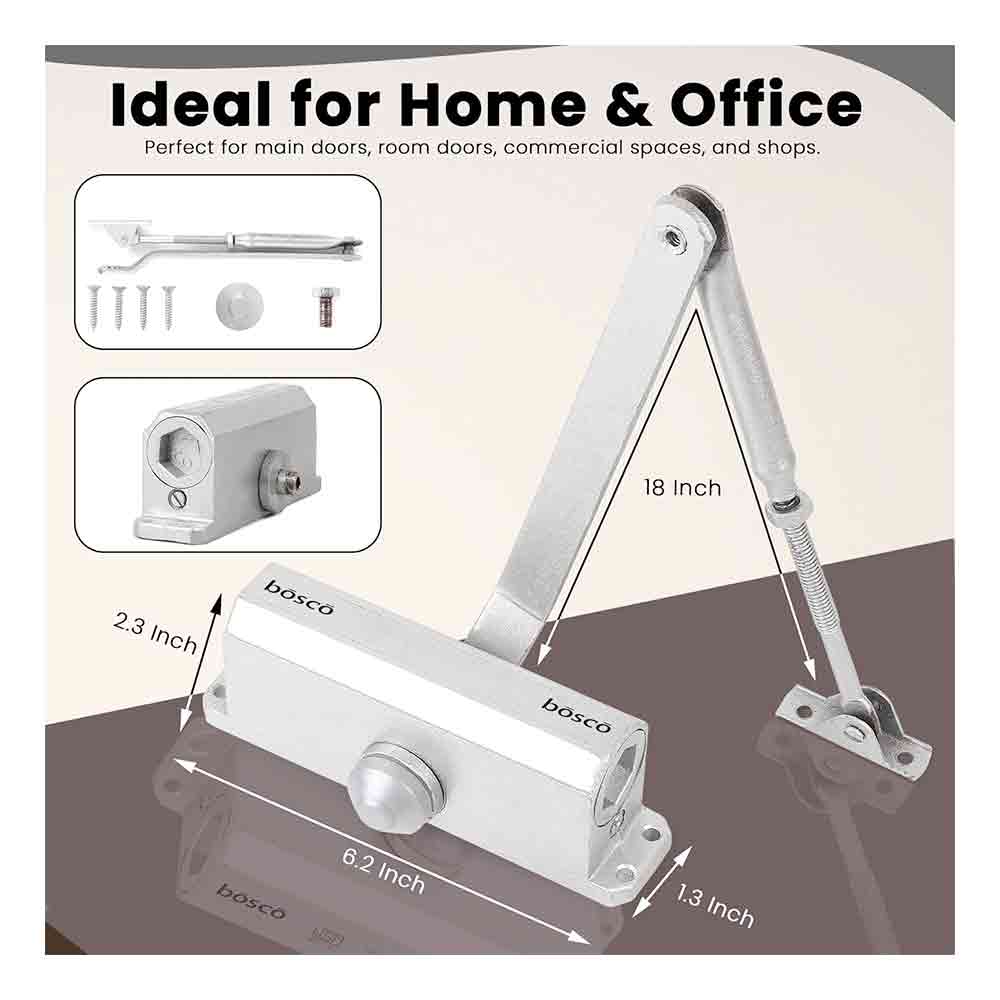 Heavy Duty Aluminium Automatic Hydraulic Double Speed Door Closer | Soft Closing Door Closer for Home and Office |Suitable for Wooden & Aluminium Doors Up to 45 kg (Silver Finish)
