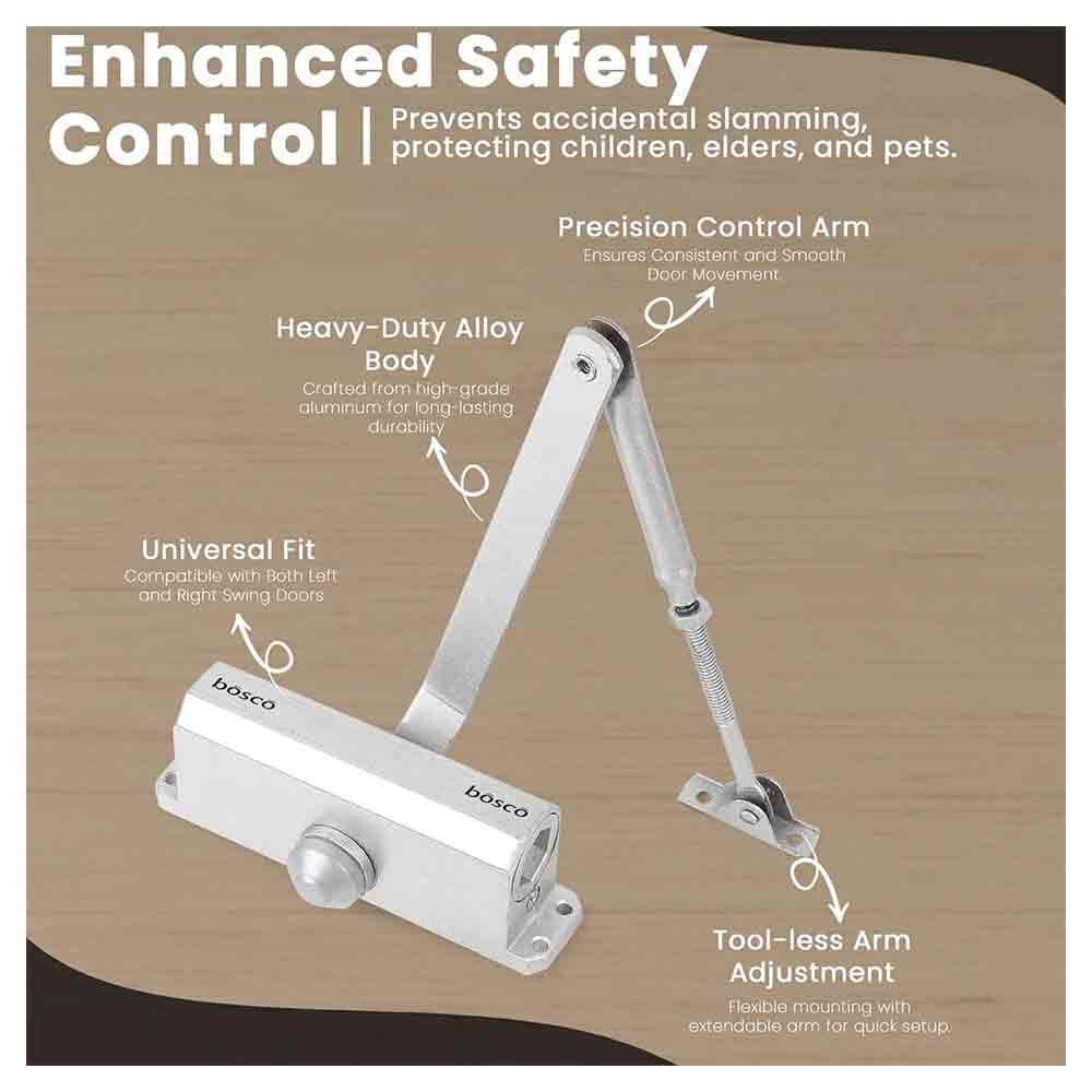 Heavy Duty Aluminium Automatic Hydraulic Double Speed Door Closer | Soft Closing Door Closer for Home and Office |Suitable for Wooden & Aluminium Doors Up to 45 kg (Silver Finish)