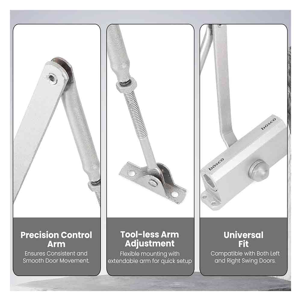 Heavy Duty Aluminium Automatic Hydraulic Double Speed Door Closer | Soft Closing Door Closer for Home and Office |Suitable for Wooden & Aluminium Doors Up to 45 kg (Silver Finish)