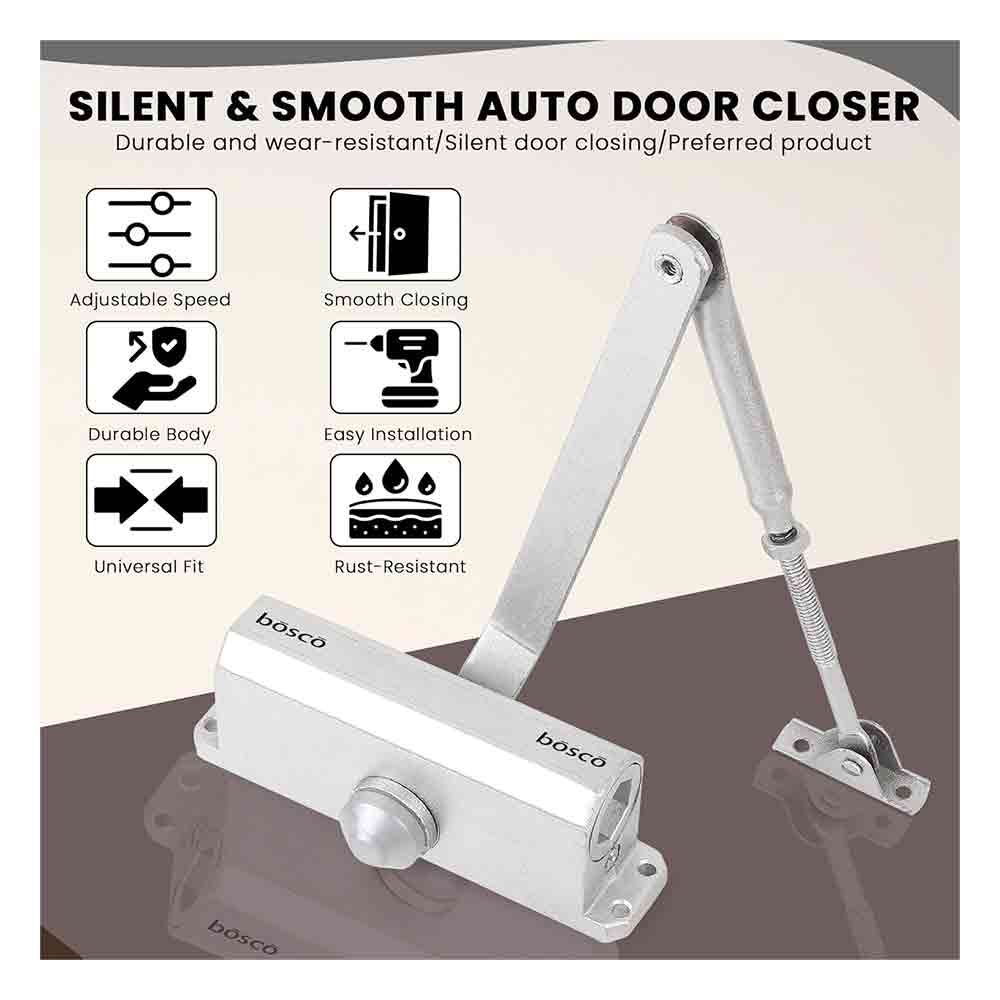 Heavy Duty Aluminium Automatic Hydraulic Double Speed Door Closer | Soft Closing Door Closer for Home and Office |Suitable for Wooden & Aluminium Doors Up to 45 kg (Silver Finish)