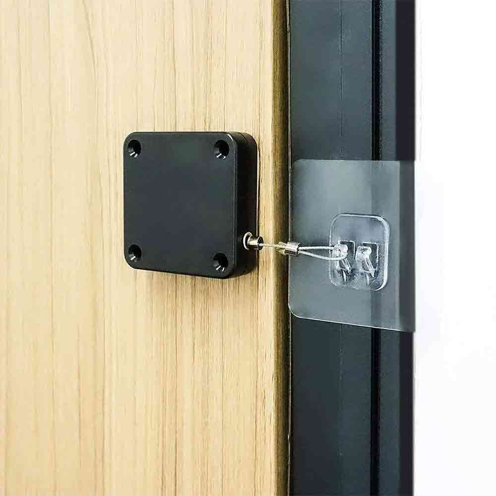 Punch-Free Automatic Door Closer, Residential Sliding Screen Door Closer, Commercial Multifunctional Door Closer with Steel Drawstring for Bedroom/Home (2 Pack Black)