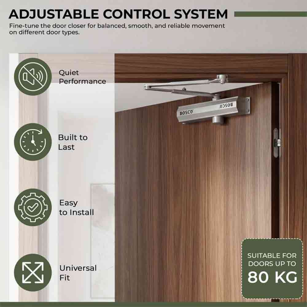 Heavy Duty Aluminium Automatic Hydraulic Double Speed Door Closer | Soft Closing Door Closer for Home and Office |Suitable for Wooden & Aluminium Doors Up to 80 kg (Silver Finish)