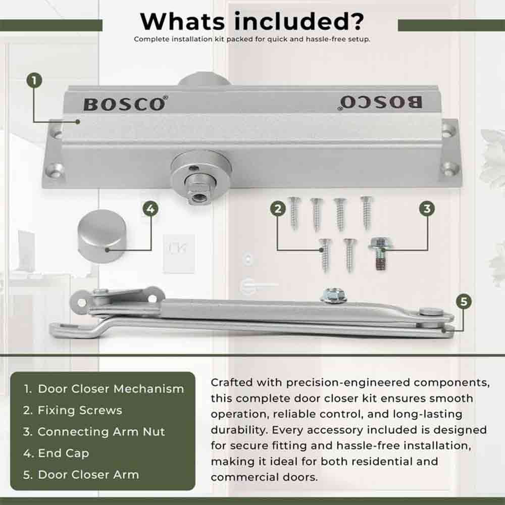 Heavy Duty Aluminium Automatic Hydraulic Double Speed Door Closer | Soft Closing Door Closer for Home and Office |Suitable for Wooden & Aluminium Doors Up to 80 kg (Silver Finish)