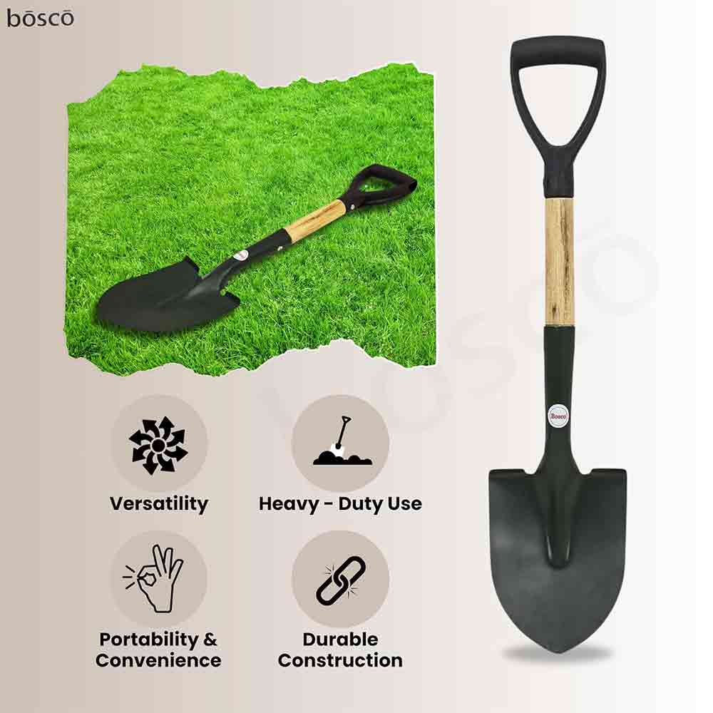Small Multi-Purpose Shovel for Outdoor, Gardening, Engineering, Camping & Construction Rust-Resistant Steel Blade Compact&Durable Tool for Digging,Lifting,Moving Heavy Duty Shovel with D Handle