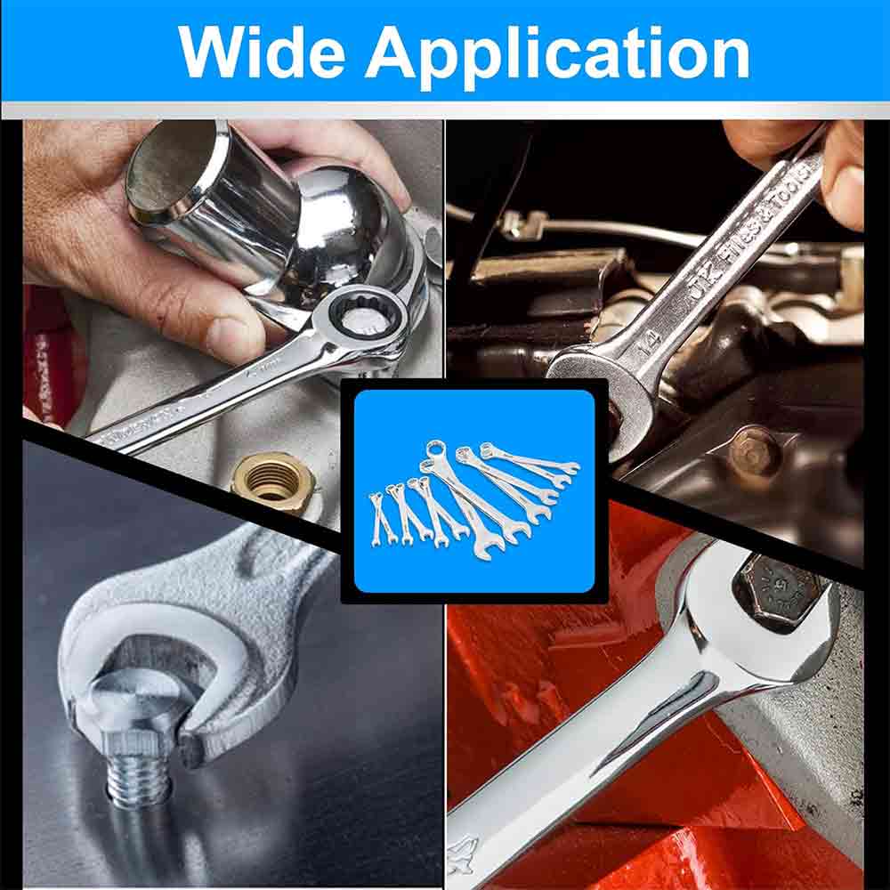 12-Piece Combination Spanner Set | Carbon Steel Wrenches | Open & Ring End Design | Chrome-Plated Rust-Resistant Tools for Home Maintenance & DIY Repair Use (Silver)
