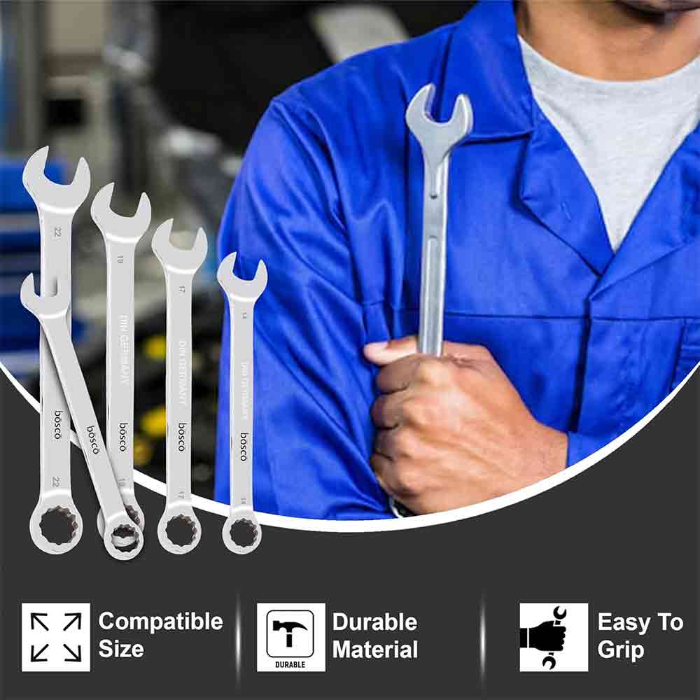 12-Piece Combination Spanner Set | Carbon Steel Wrenches | Open & Ring End Design | Chrome-Plated Rust-Resistant Tools for Home Maintenance & DIY Repair Use (Silver)